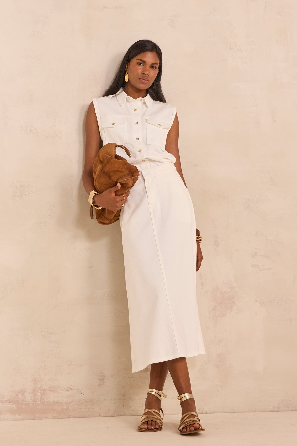 Jupe midi tressée en coton ORCHYDEE