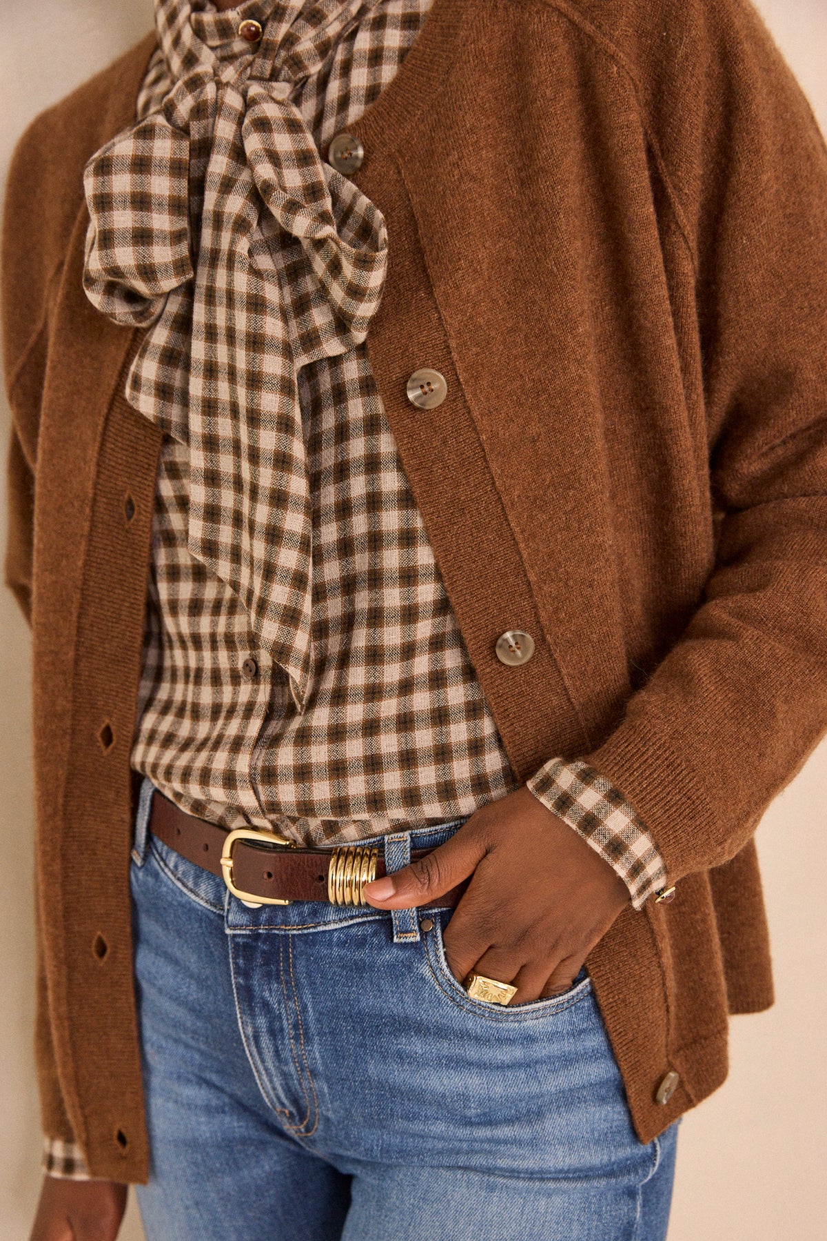 Gilet marron à manches longues en cachemire BILLY