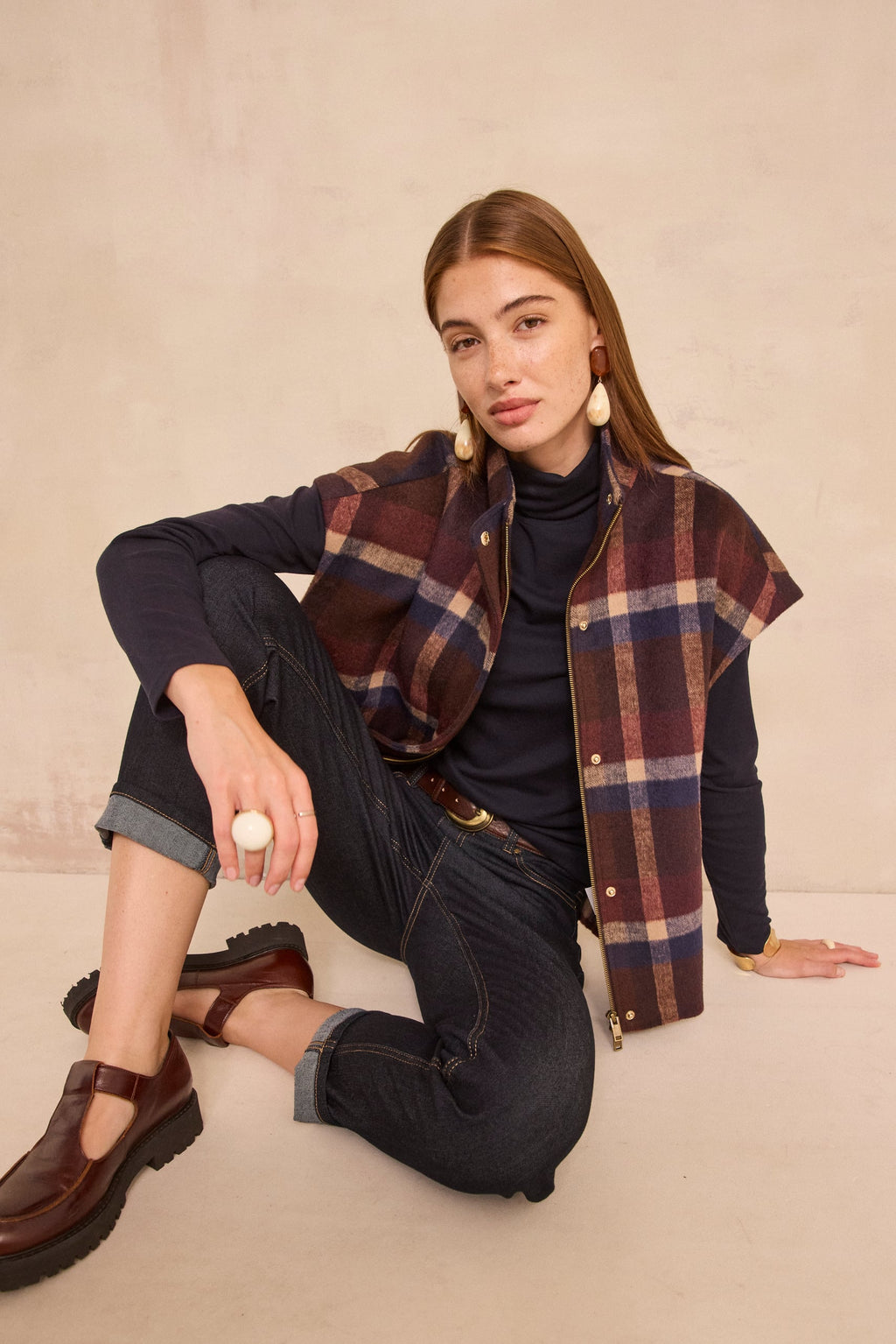 Manteau à carreaux sans manches CINDY