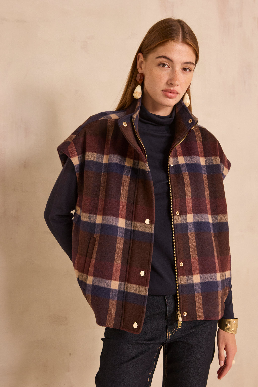 Manteau à carreaux sans manches CINDY