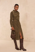 Robe droite kaki en velours de coton BETANIE