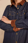 Robe droite en denim et velours côtelé PAULINA