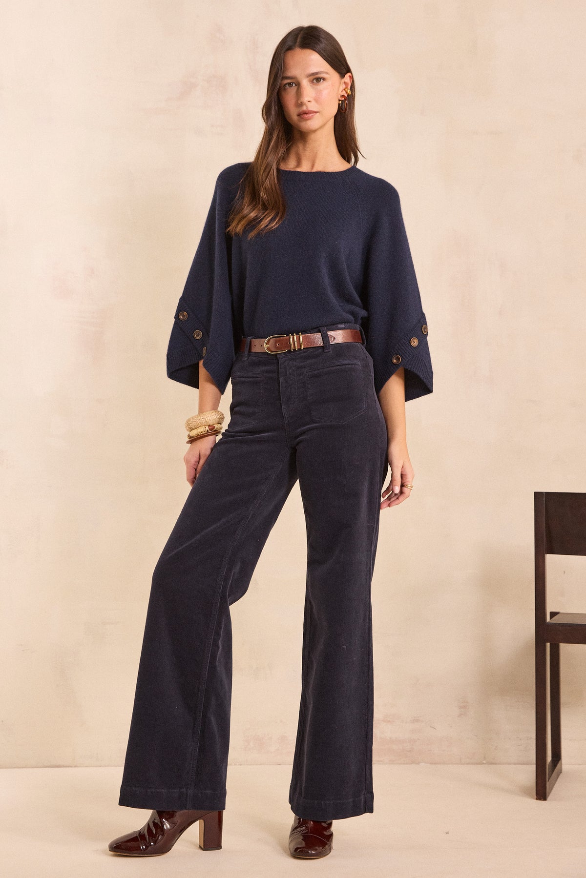 Pantalon large coton mélangé REBECCA