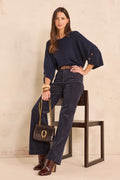 Pantalon large en mélange de coton REBECCA