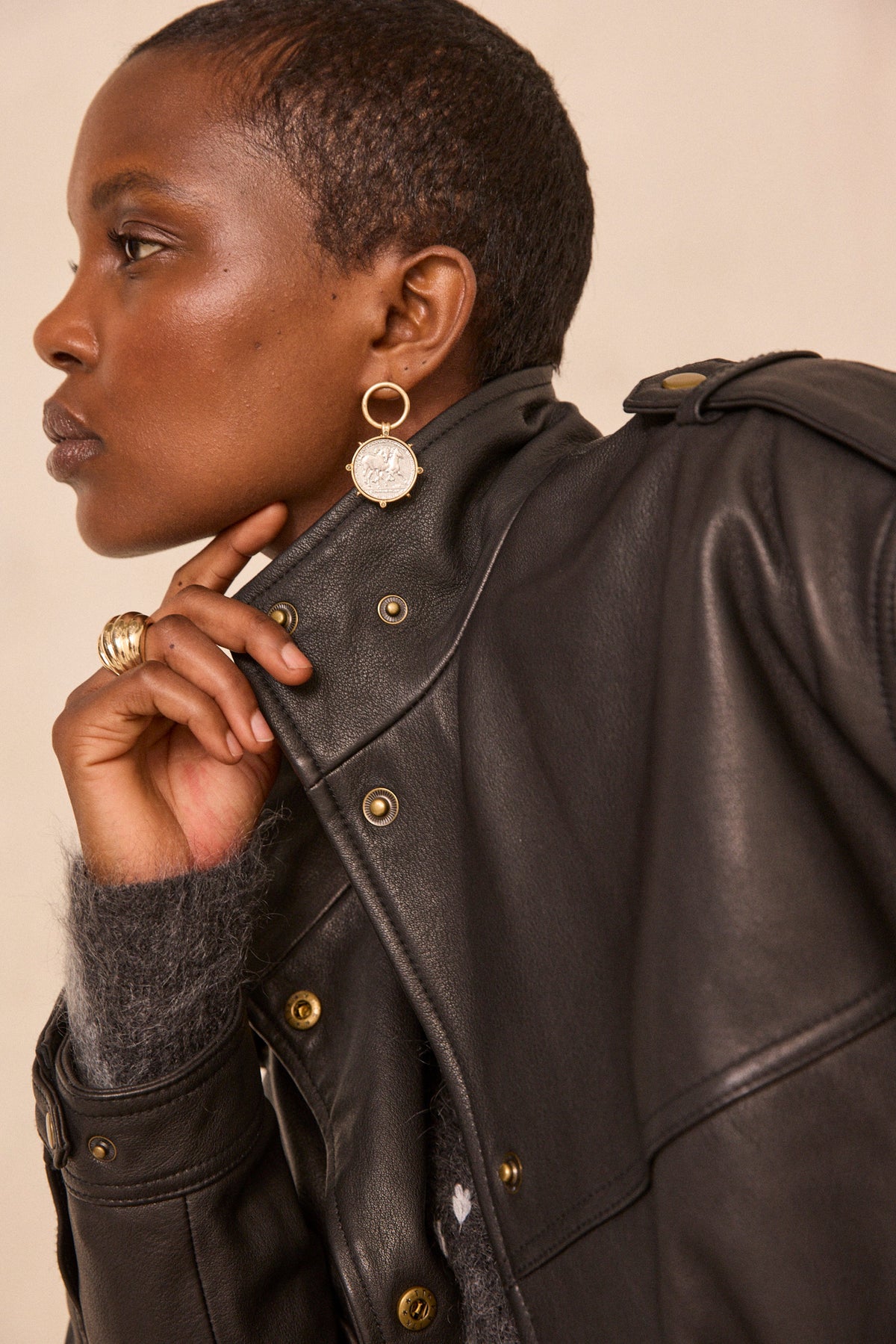 Blouson en cuir grainé oversize OSCAR