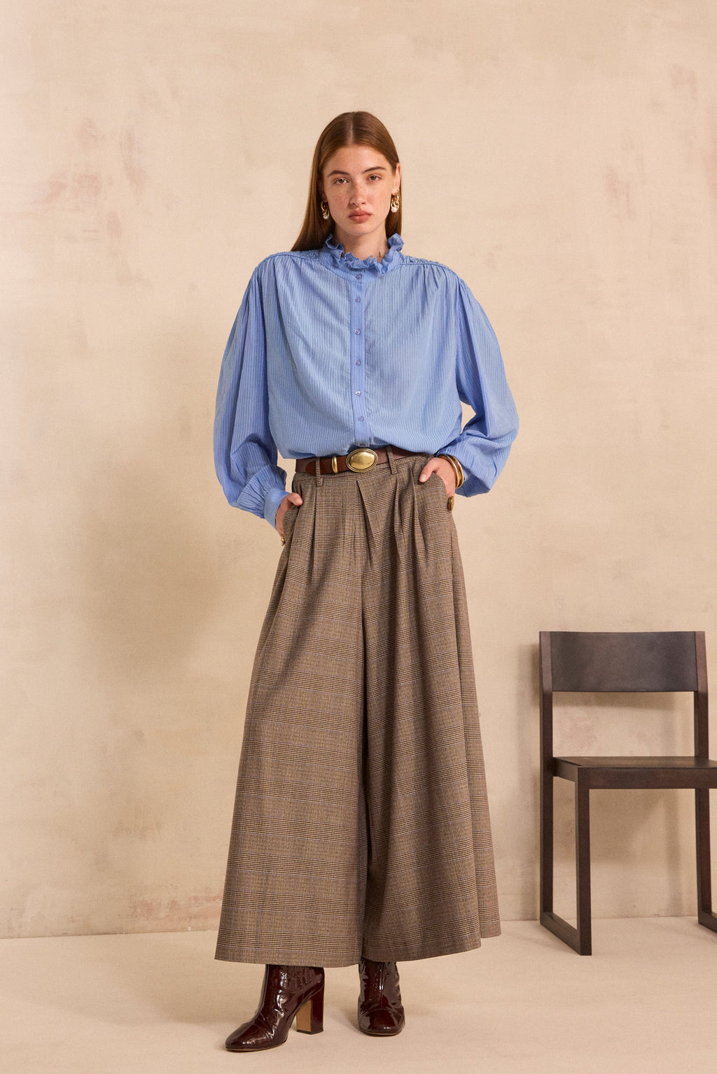 Pantalon ample imprimé Prince de Galles TATIANA