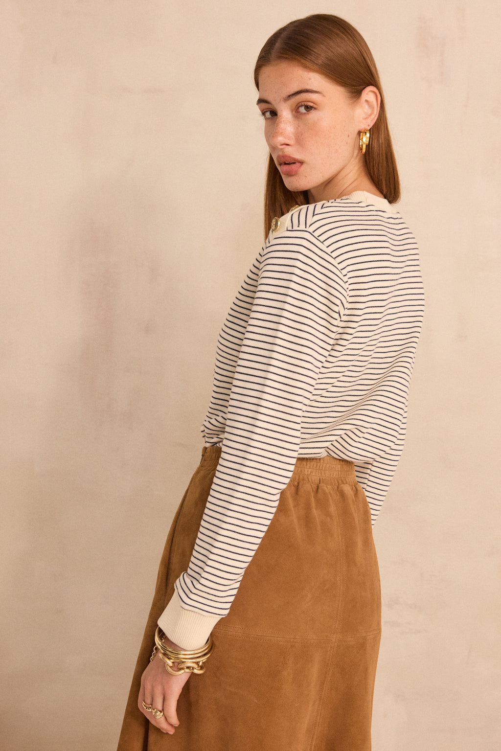 Long-sleeved cotton marinière T-shirt TALIA
