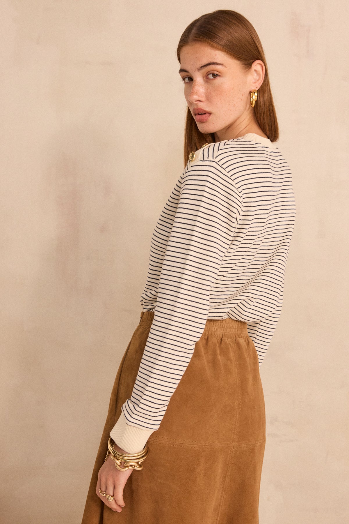 T-shirt marinière à manches longues en coton TALIA