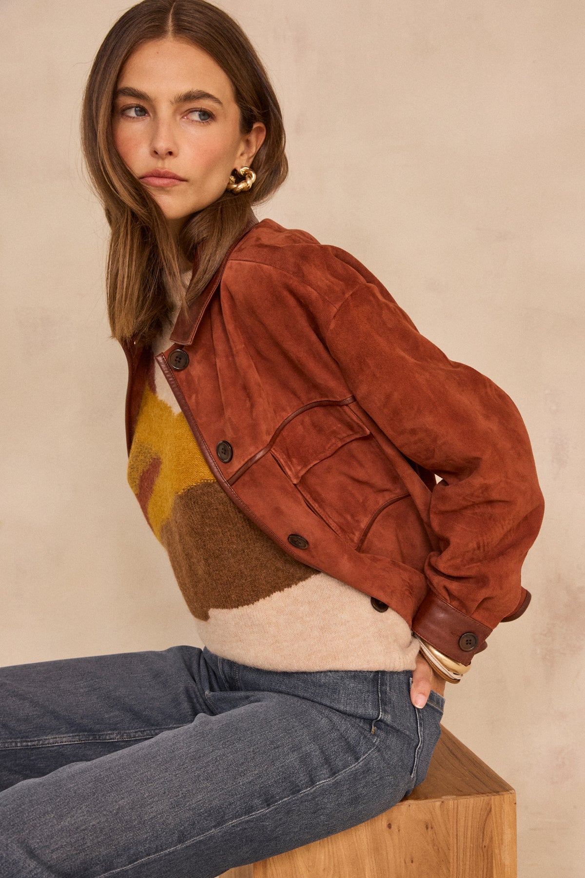 Veste en cuir suede BRUNE